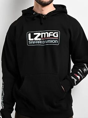 LZ MFG Safari Division Black Logo Hoodie Large.  Streetwear. Moto-head. Grunge